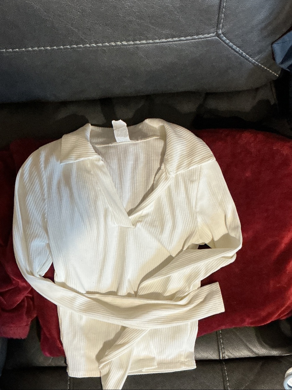 Caution To The Wind Cream Ribbed Long-Sleeve Polo Top